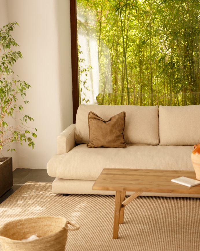 Sofá recto tono beige de 216cm