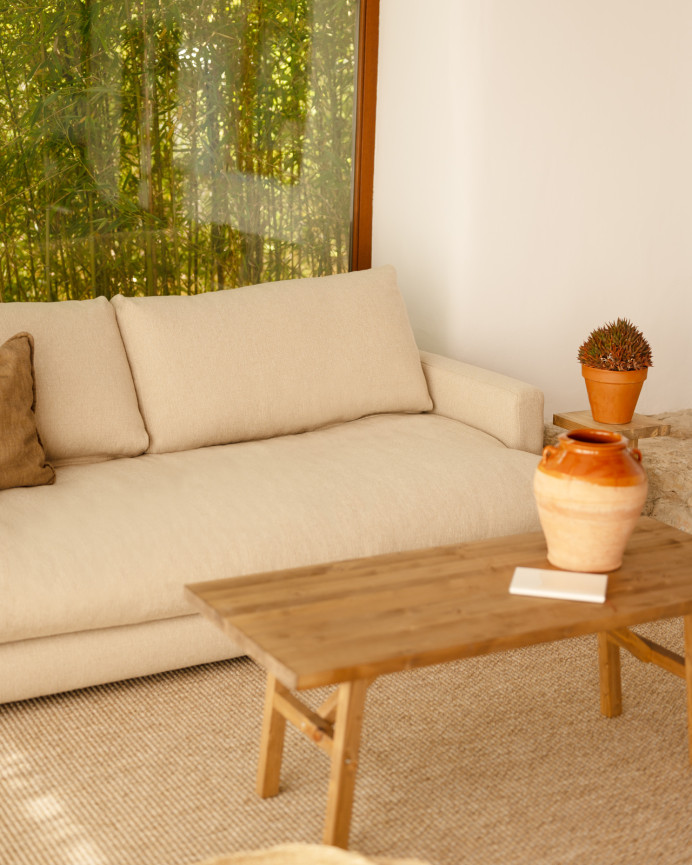 Sofá recto tono beige de 216cm