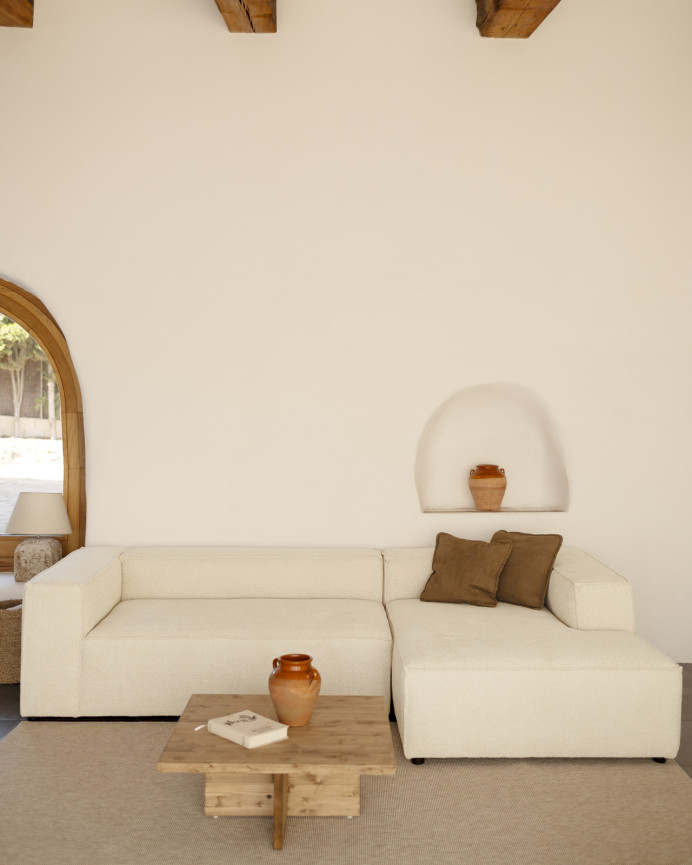 Sofá de bouclé con chaise longue color blanco roto de varias medidas 