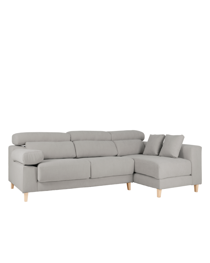Sofá con chaise longue de color gris claro de varias medidas