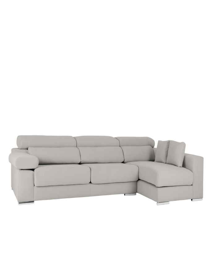 Sofá con chaise longue de color gris claro de varias medidas