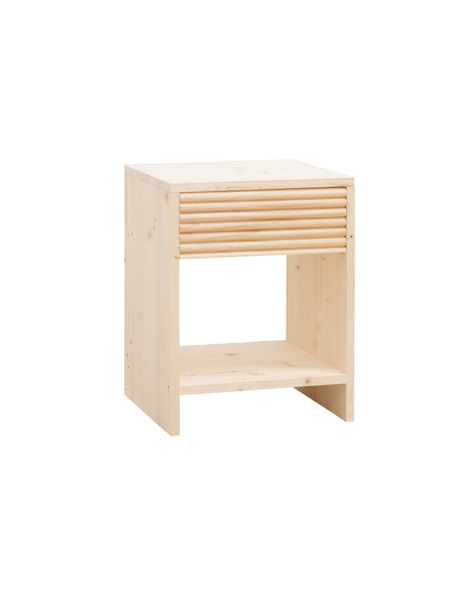 Mesita de noche de madera maciza con un cajón en tono natural de varias medidas