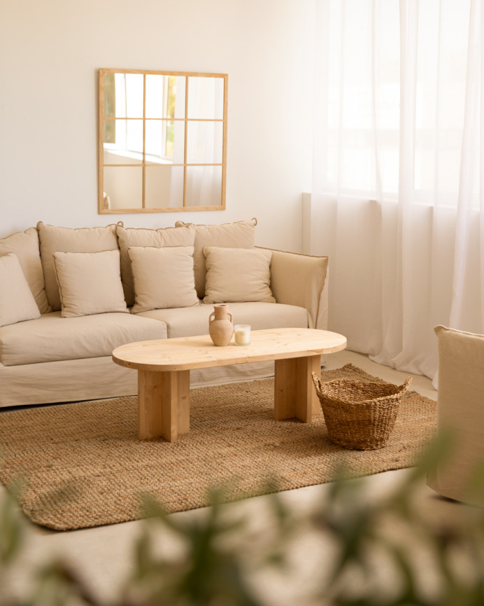 Mesa de centro de madera maciza en tono roble medio de 120x50cm