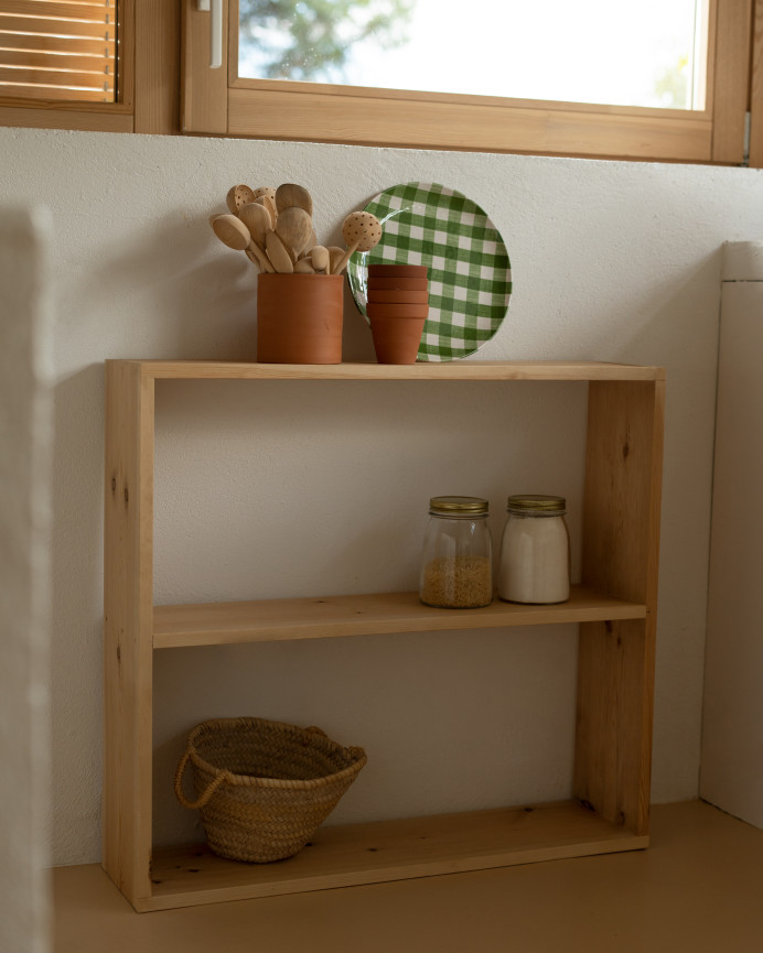 Estantería de madera maciza tono roble medio con 1 estante