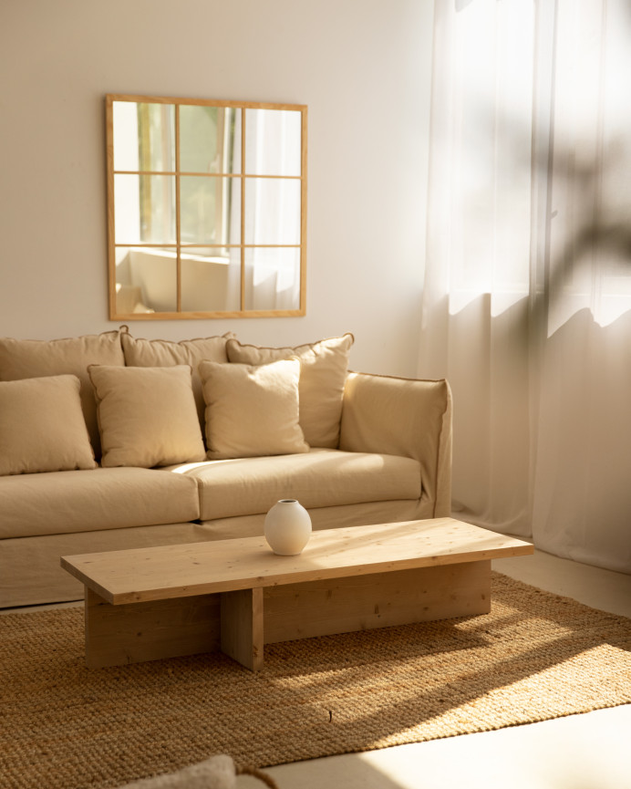 Mesa de centro de madera maciza en tono roble medio de 124x27cm