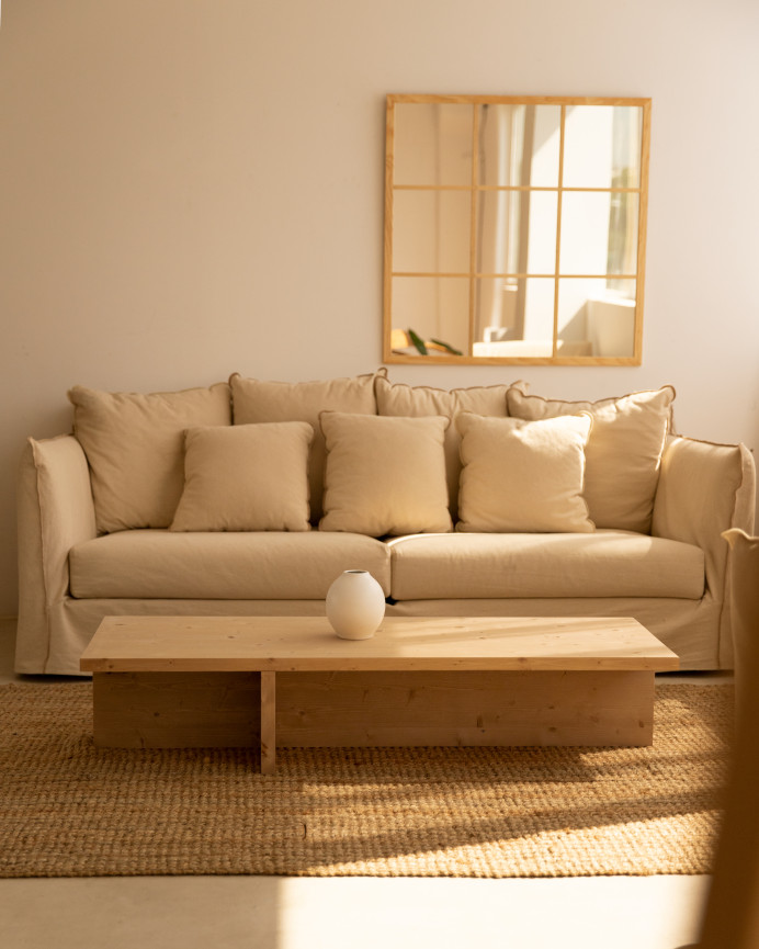 Mesa de centro de madera maciza en tono roble medio de 124x27cm