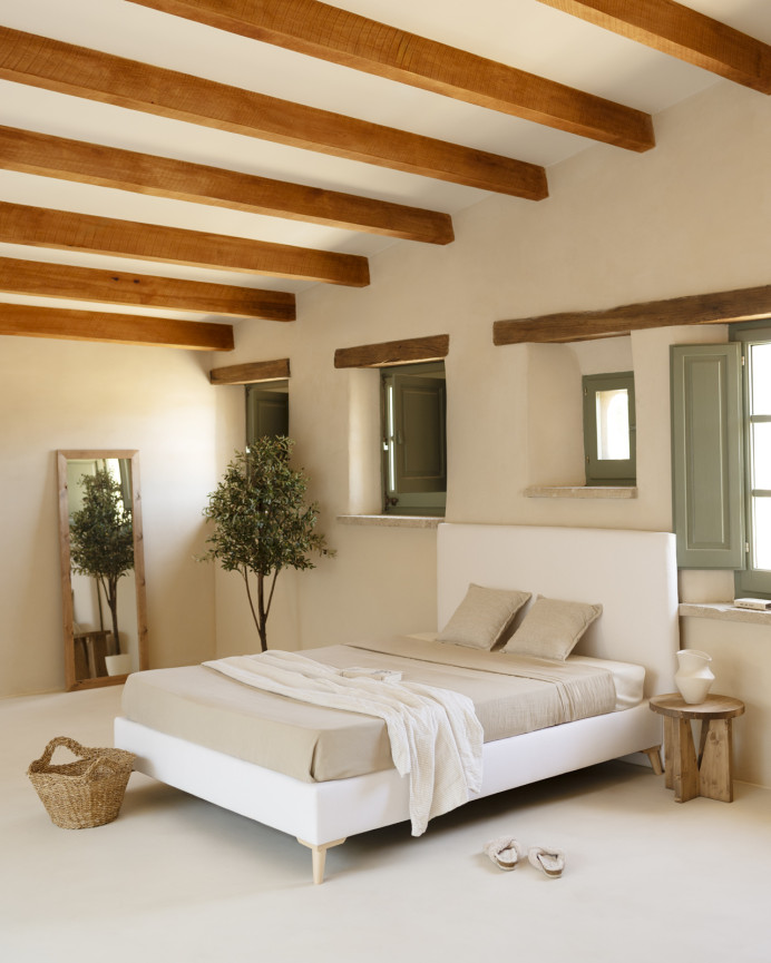 Cama tapizada de lino blanco de para colchón de varias medidas