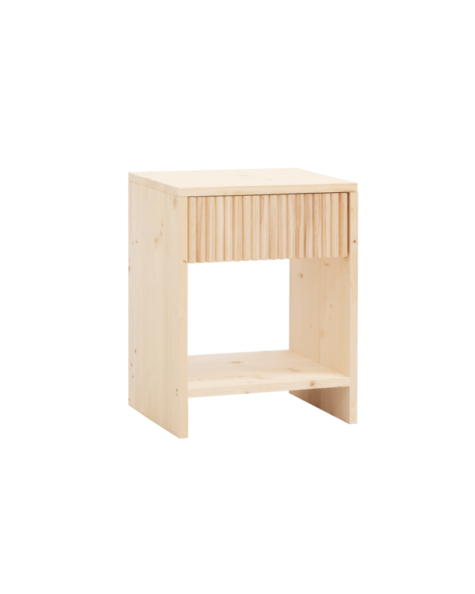 Mesita de noche de madera maciza con un cajón en tono natural de varias medidas