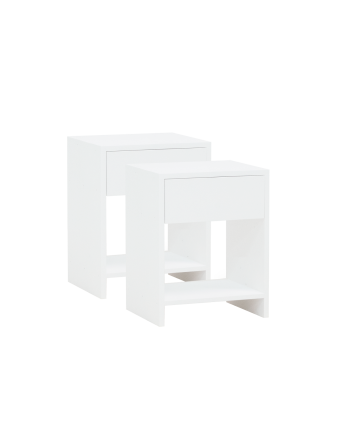 Pack de 2 mesitas de madera maciza con un cajón en tono blanco de varias medidas