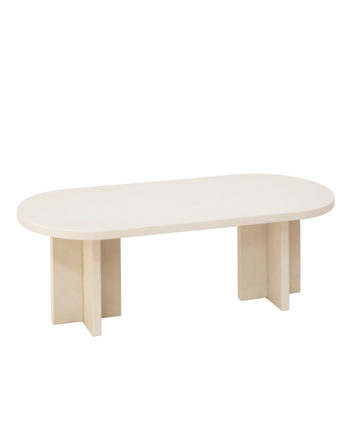 Mesa de centro de microcemento en tono blanco roto de 120x50cm