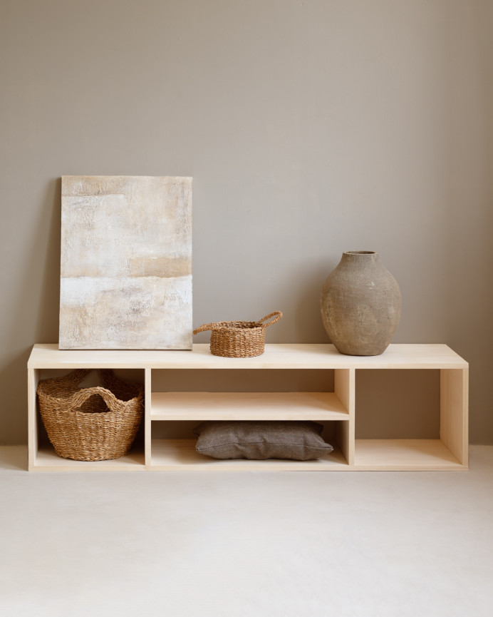 Mueble de TV de madera maciza en tono natural de 160x40cm