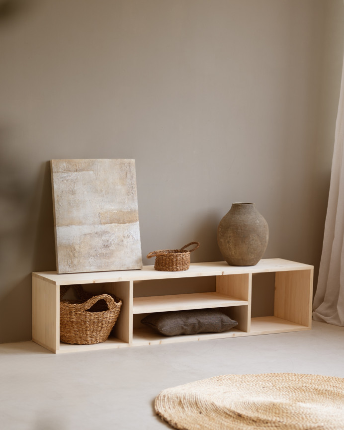 Mueble de TV de madera maciza en tono natural de 160x40cm