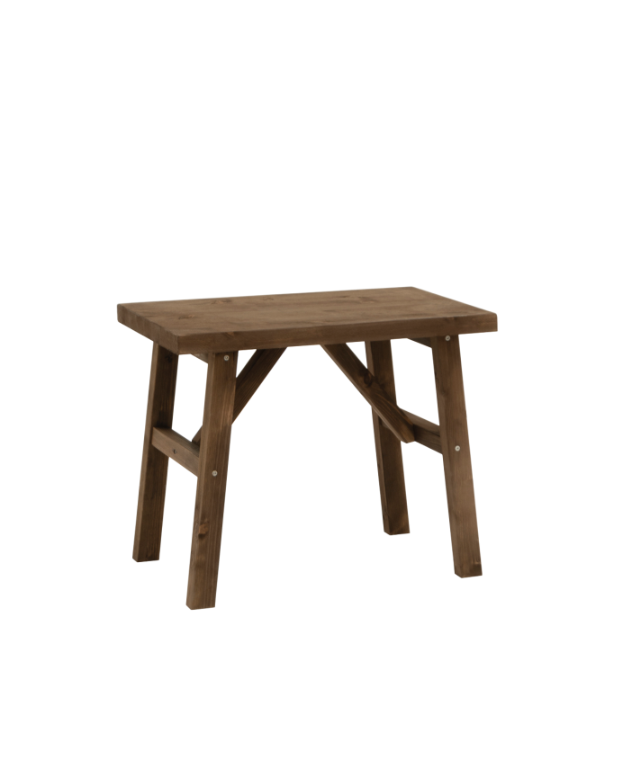 Taburete de madera maciza en tono nogal de 45x55cm
