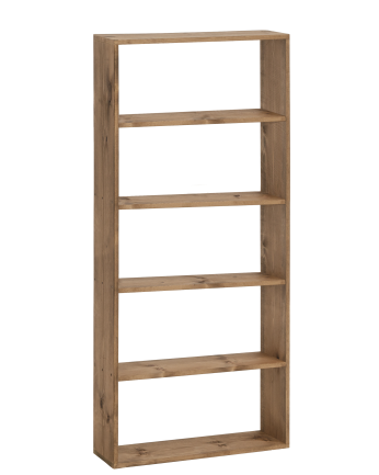 Estantería de madera maciza tono roble oscuro con 4 estantes