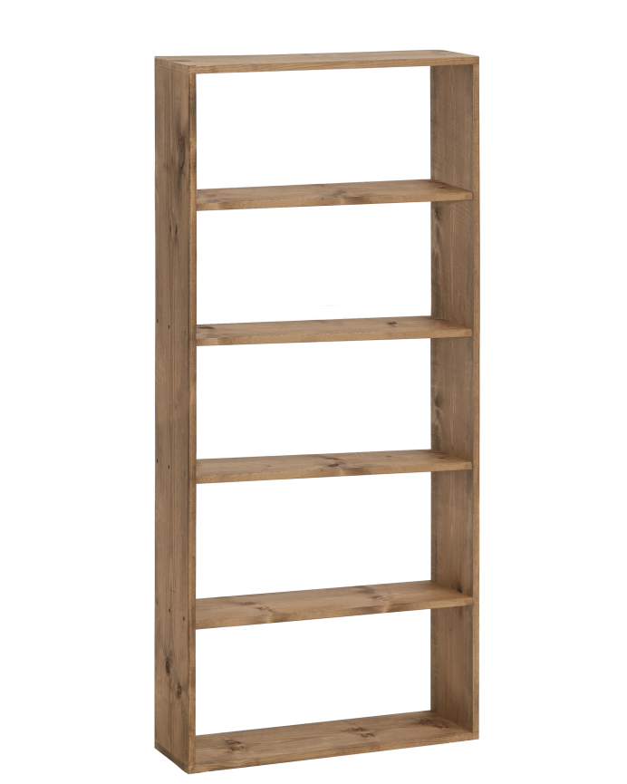 Estantería de madera maciza tono roble oscuro con 4 estantes