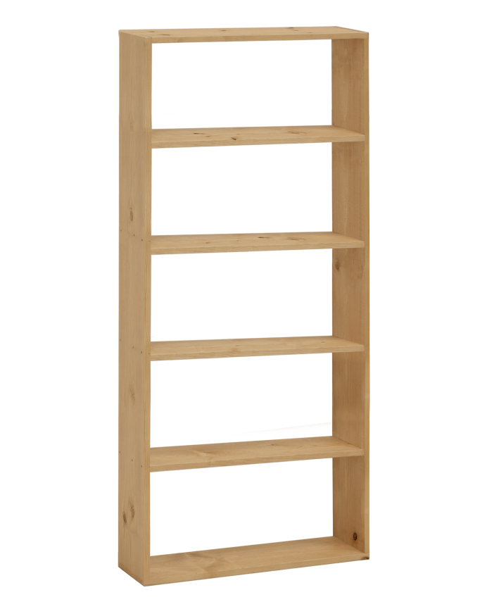 Estantería de madera maciza tono roble medio con 4 estantes