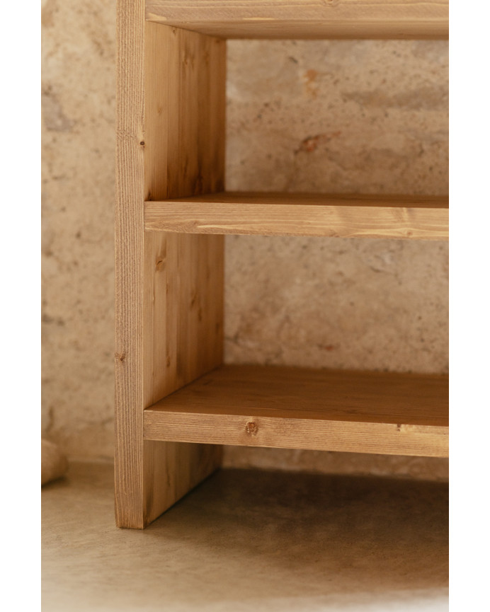 Estantería zapatero de madera maciza tono roble medio 80x60cm