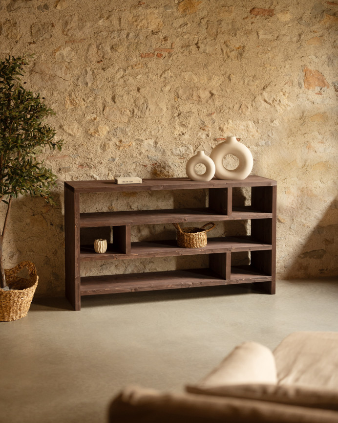 Estantería de madera maciza tono nogal de 80x140cm