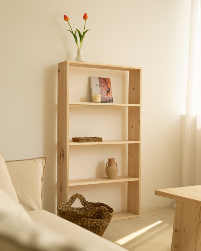 Estantería de madera maciza tono natural con 3 estantes