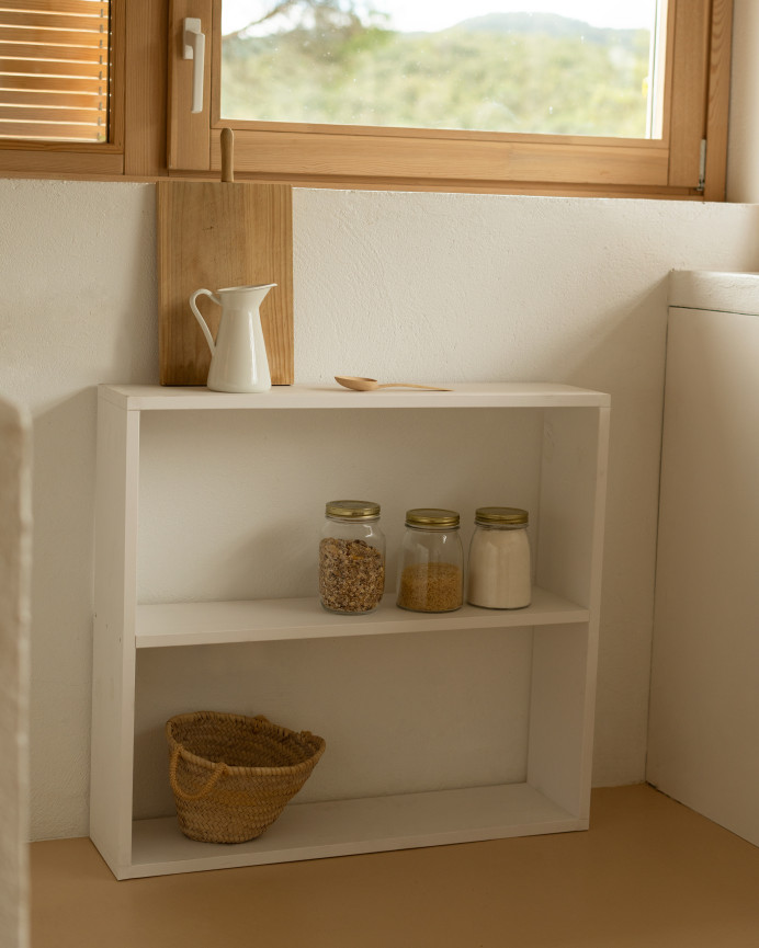 Estantería de madera maciza tono blanco con 1 estante