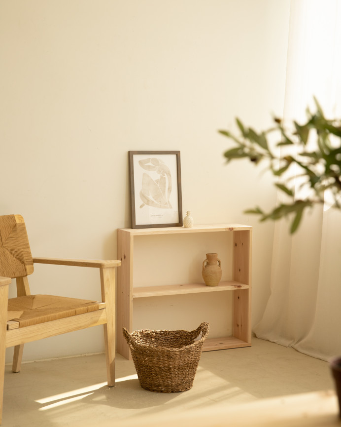 Estantería de madera maciza tono natural con 1 estante