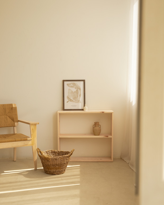 Estantería de madera maciza tono natural con 1 estante