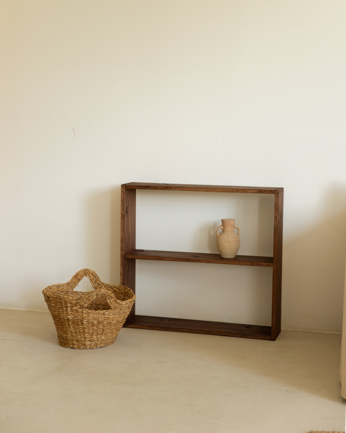 Estantería de madera maciza tono nogal con 1 estante
