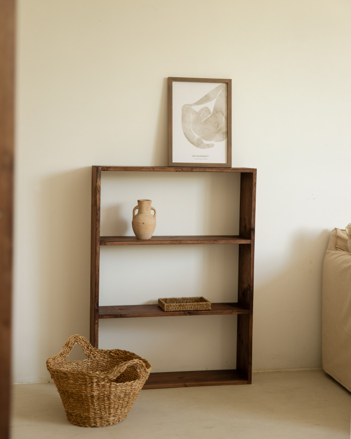 Estantería de madera maciza tono nogal con 2 estantes