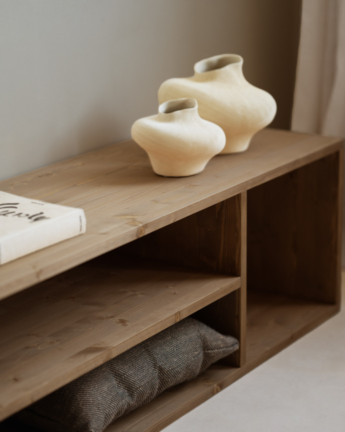 Mueble de TV de madera maciza en tono roble oscuro de 160x40cm