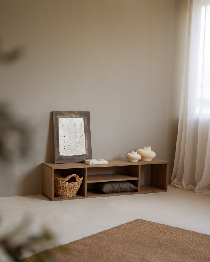 Mueble de TV de madera maciza en tono roble oscuro de 160x40cm