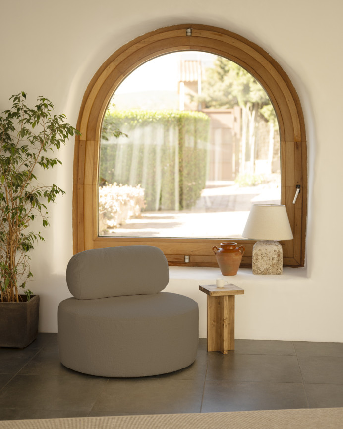 Sillón de buclé redonda color marron de 91x71cm