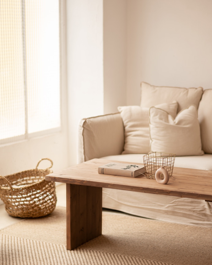 Mesa de centro de madera maciza acabado roble oscuro de 120x60cm