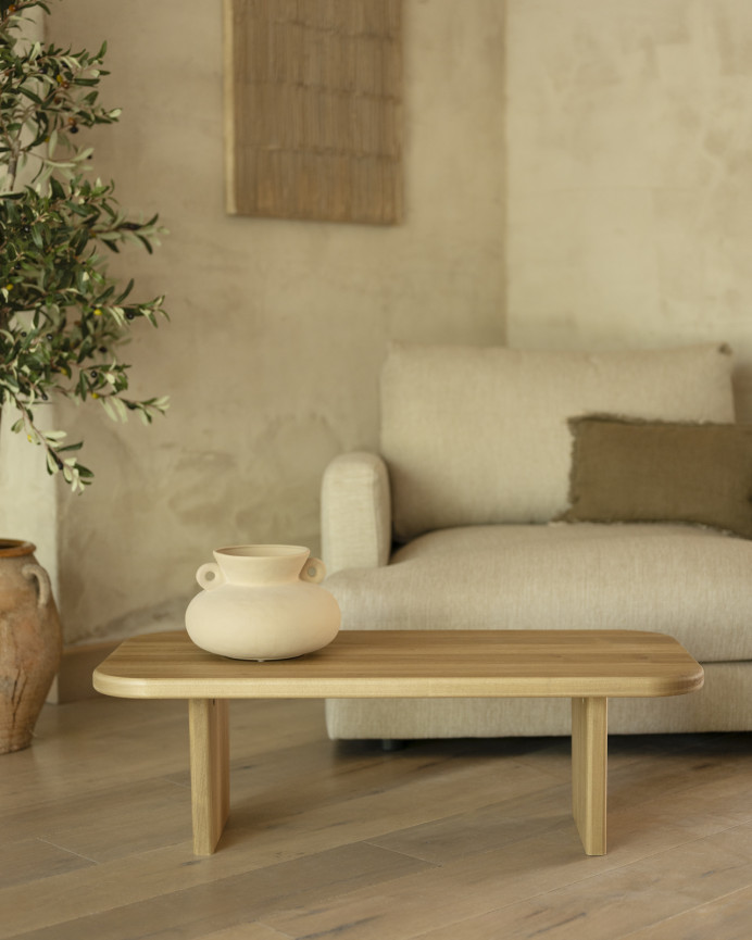 Mesa de centro de madera maciza de álamo con dos patas de 95cm