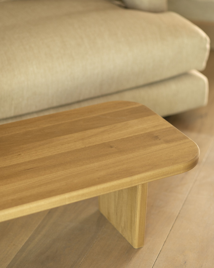 Mesa de centro de madera maciza de álamo con dos patas de 95cm