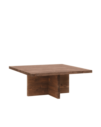 Mesa de centro cuadrada de madera maciza en tono nogal de 80x80cm