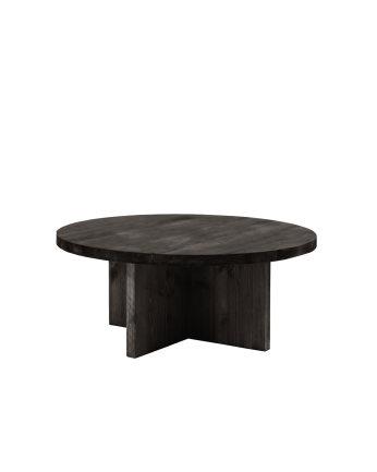 Mesa de centro redonda de madera maciza acabado negro de varias medidas