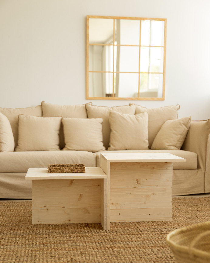 Mesa de centro 2 piezas de madera maciza en tono natural de 100x44,6cm