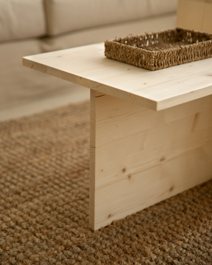 Mesa de centro 2 piezas de madera maciza en tono natural de 100x44,6cm