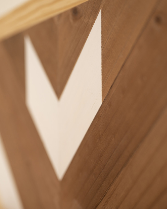 Cabecero de madera maciza estilo étnico en tonos roble oscuro, natural y blanco de 80x165cm