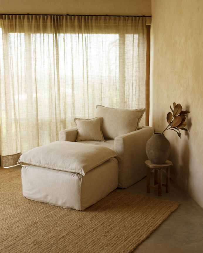 Funda de butaca de algodón y lino desenfundable tono beige de 109x96cm