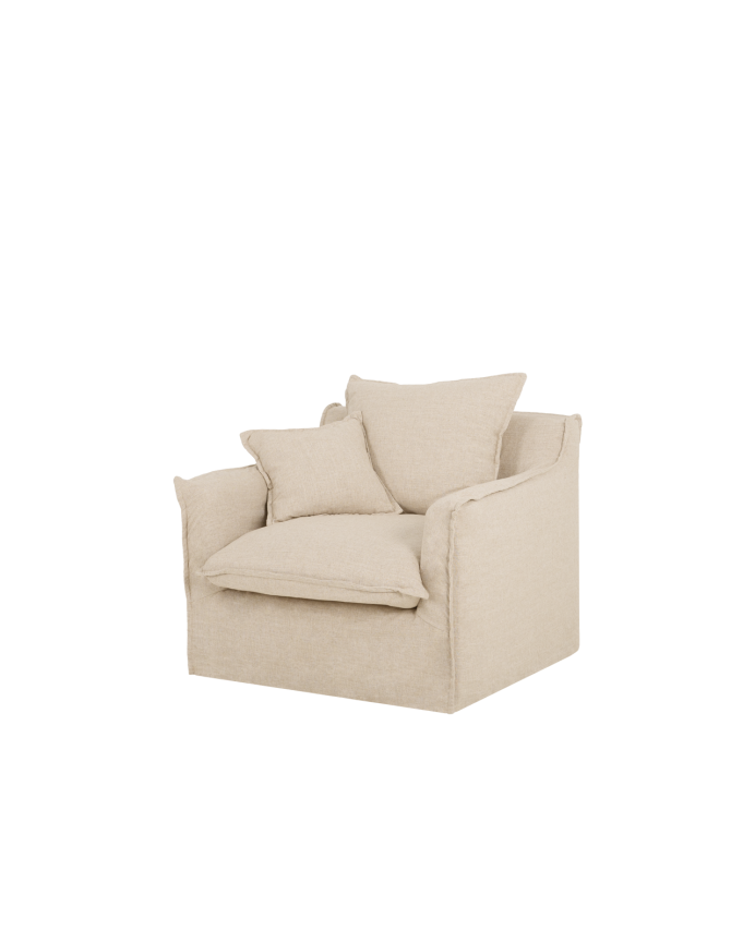 Sillón de algodón y lino desenfundable tono beige de 98x90cm