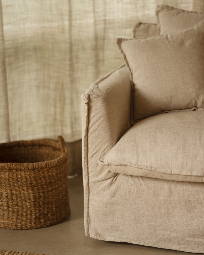 Sillón de algodón y lino desenfundable tono beige de 98x90cm