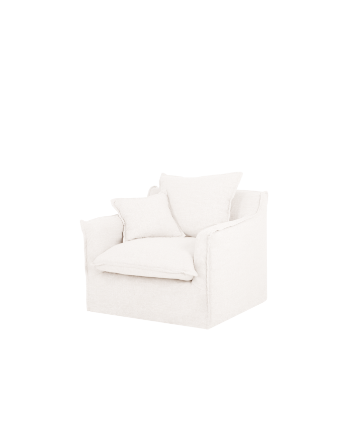 Sillón de algodón y lino desenfundable tono blanco de 98x90cm