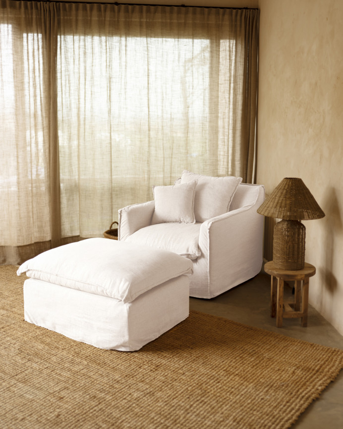 Sillón de algodón y lino desenfundable tono blanco de 98x90cm