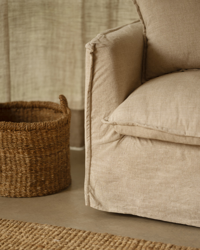 Sillón de algodón y lino desenfundable tono beige de 98x90cm