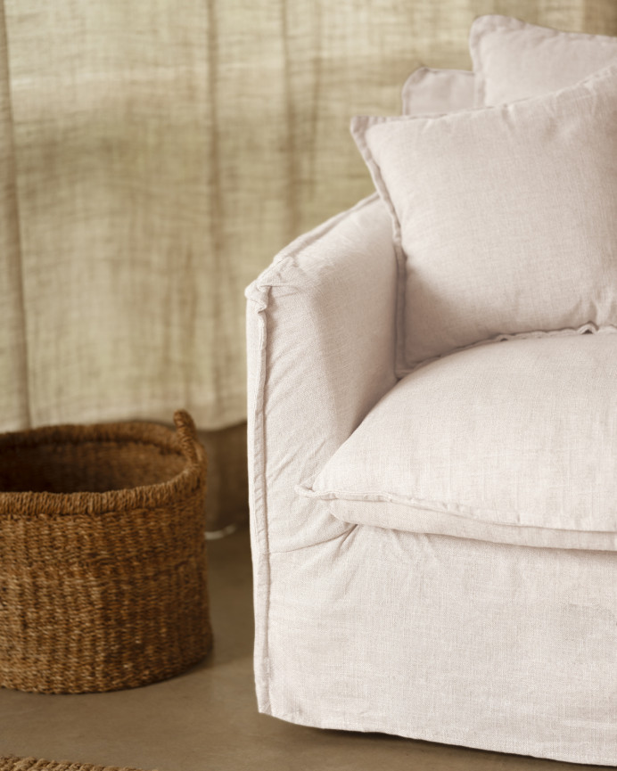 Sillón de algodón y lino desenfundable tono blanco de 98x90cm