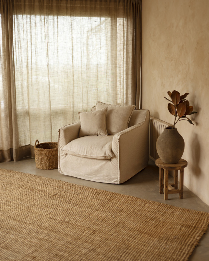 Sillón de algodón y lino desenfundable tono beige de 98x90cm