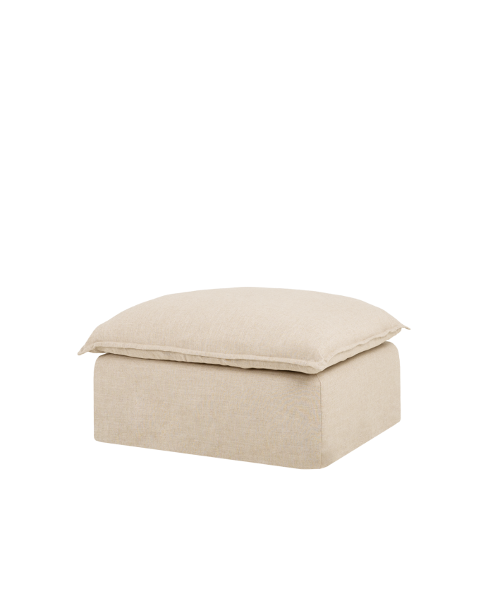 Puf de algodón y lino desenfundable tono beige de 90x72cm