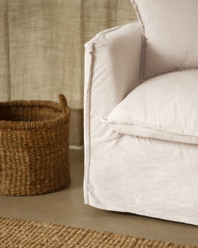 Sillón de algodón y lino desenfundable tono blanco de 98x90cm