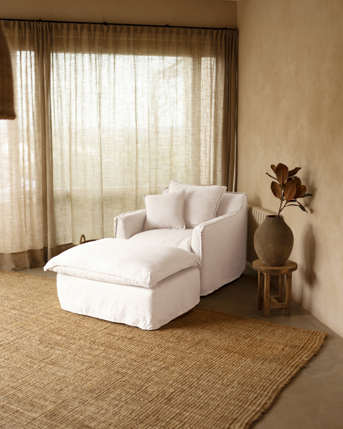 Sillón de algodón y lino desenfundable tono blanco de 98x90cm